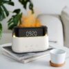 Elegant Alarm Clock Aroma Oil Diffuser Innovative Simulation Flame Humidifier With Timer Function Flame Night Light for Home Office Yoga Gym.