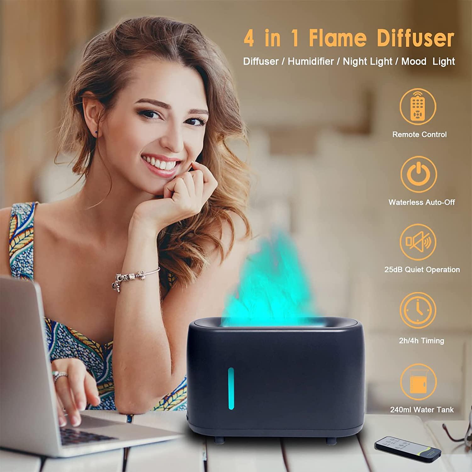 Essential Oil Diffusers, 240ml Flame Air Diffuser Humidifier, with 7 Color Changing Modes for Bedroom Home, Office, Spa, Gym, etc. (Black) - Image 3