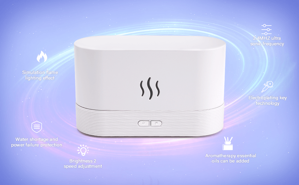 Essential Oil Diffuser with Flame Light, 180mL Aromatherapy Mist Humidifier, Quiet Aroma Air Diffusers with Auto Shut-Off Protection (White). - Image 7