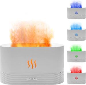 Flame Air Aroma Diffuser Humidifier, 7 Flame Color Noiseless Essential Oil Diffuser for Home,Office,Yoga (8Hours White)