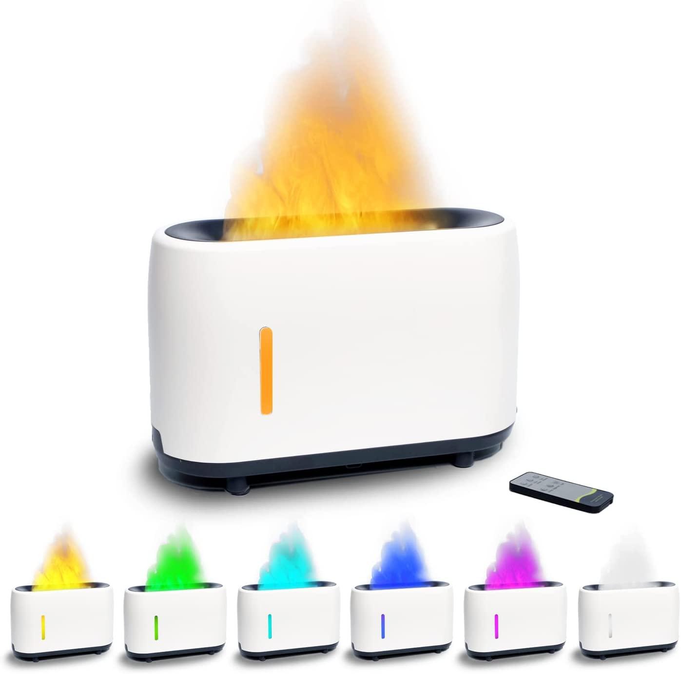 Essential Oil Diffuser 7 Color 2 Mist Mode Flame Lights, Ultra-Silent Cool Mist Humidifier Aroma Diffuser for Home, Office, Yoga (White).