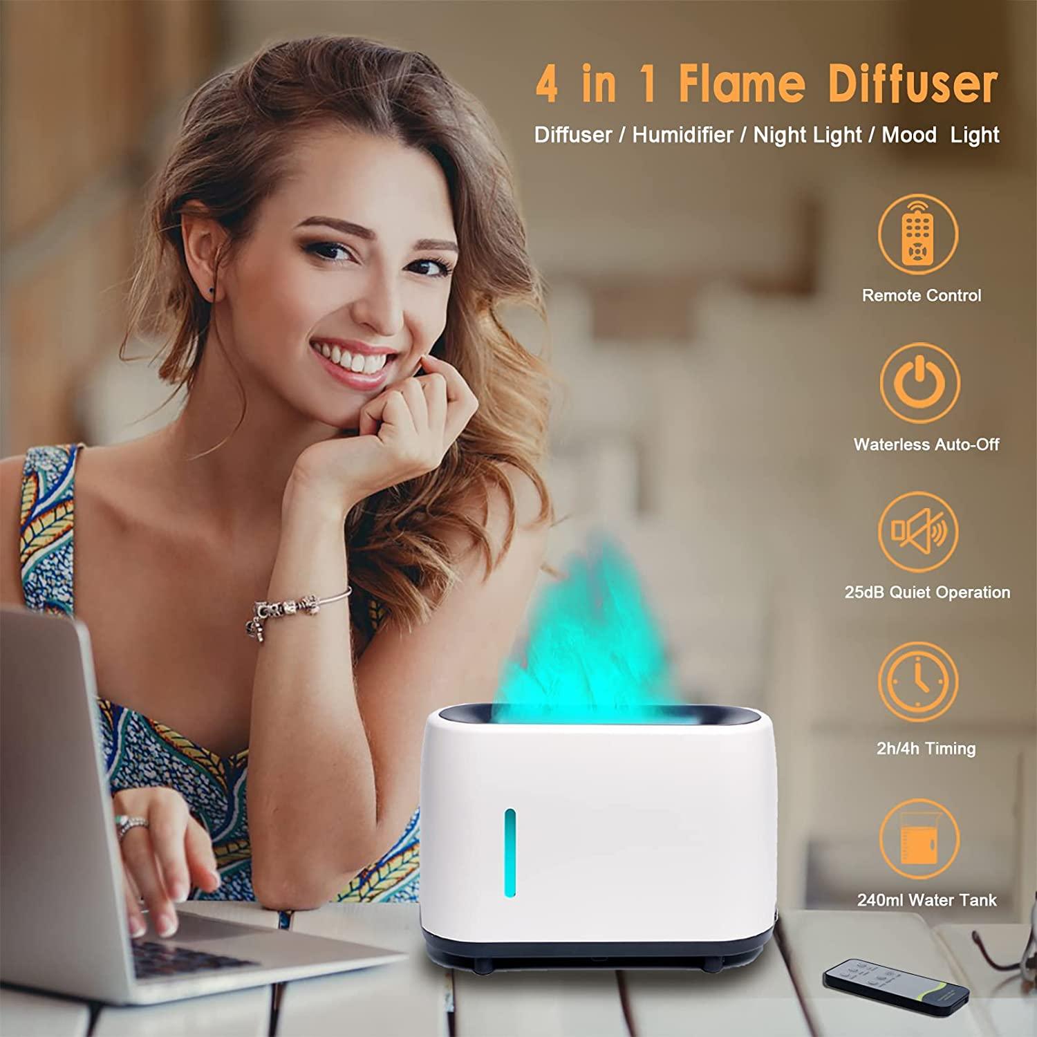 Essential Oil Diffuser 7 Color 2 Mist Mode Flame Lights, Ultra-Silent Cool Mist Humidifier Aroma Diffuser for Home, Office, Yoga (White). - Image 3