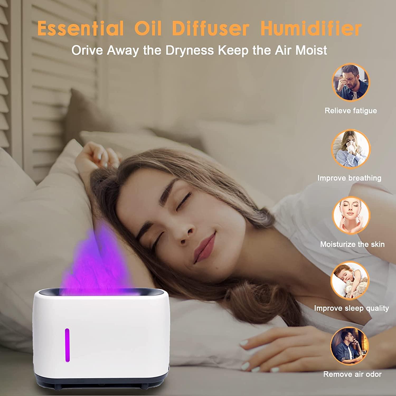 Essential Oil Diffuser 7 Color 2 Mist Mode Flame Lights, Ultra-Silent Cool Mist Humidifier Aroma Diffuser for Home, Office, Yoga (White). - Image 4