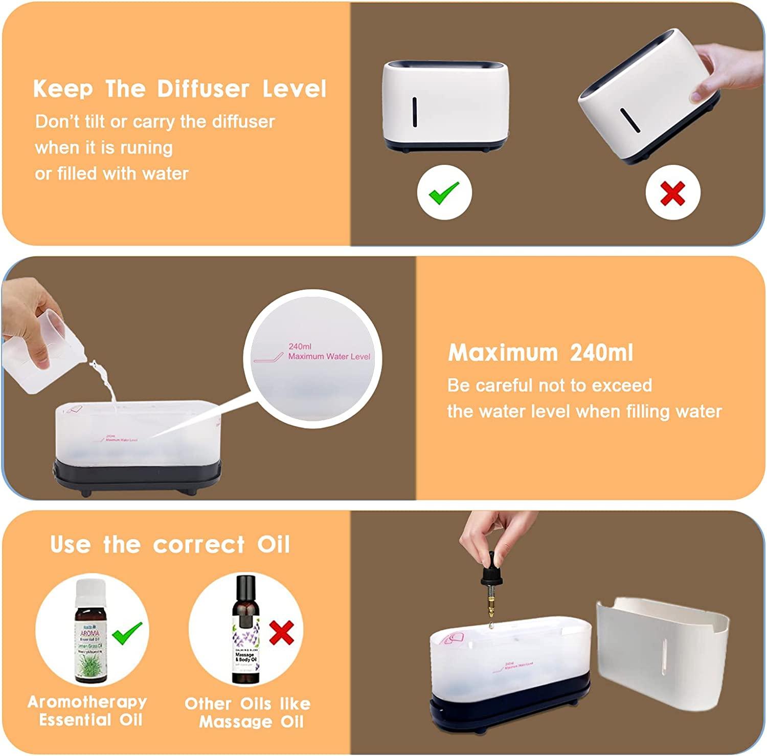 Essential Oil Diffuser 7 Color 2 Mist Mode Flame Lights, Ultra-Silent Cool Mist Humidifier Aroma Diffuser for Home, Office, Yoga (White). - Image 6